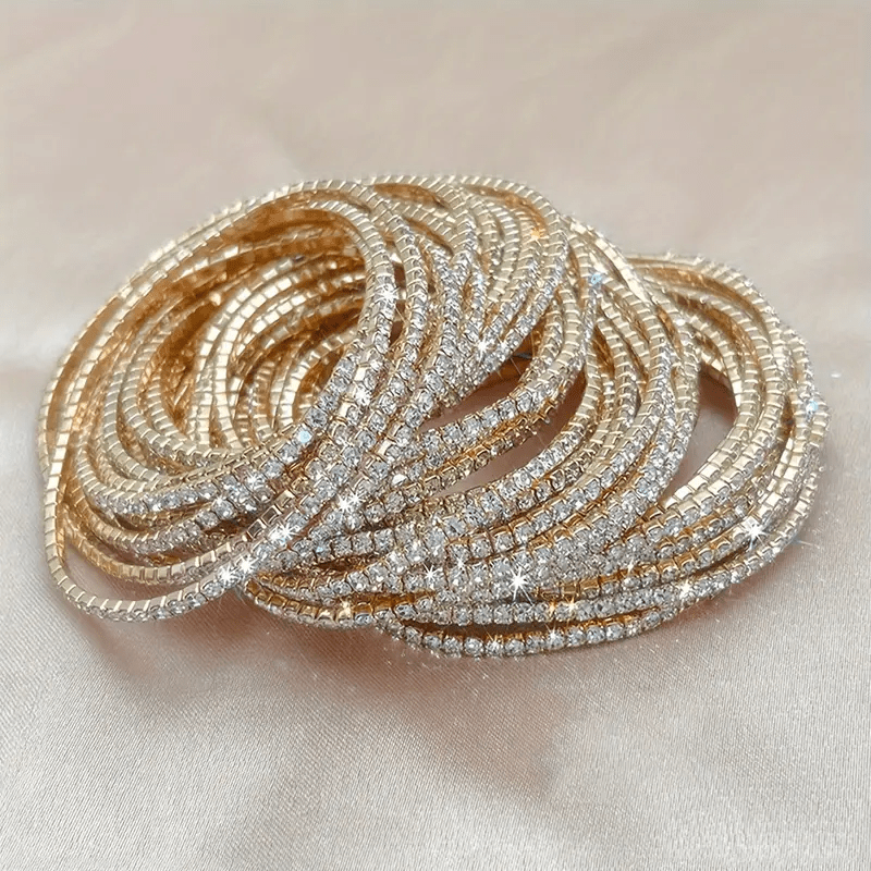 12pcs set of sparkling rhinestone tennis bracelets - elastic, elegant and versatile, suitable for daily dress up or party, ideal gift for lovers, sisters, mothers
