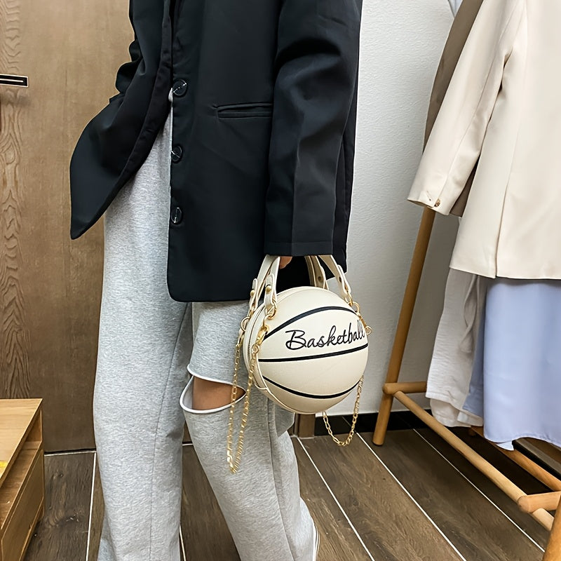 Stylish Women's Basketball Crossbody Bag - Chic PU Shoulder Bag with Zip Closure, Polyester Lining, Perfect for Sports Enthusiasts, Basketball Messenger Mini Round Bag PU Clutch, Suitable for Dates, Work, Vacation, Parties, C