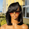 UNice 4x4 Lace Closure Bob Human Hair Wig with Side-Swept Bangs - 150% Density, Pre-Plucked Natural Hairline, Adjustable Fit, Curly/Styleable, Soft & Comfortable for Men & Women, Special Occasion Wig | Sleek Black Wig | Durab