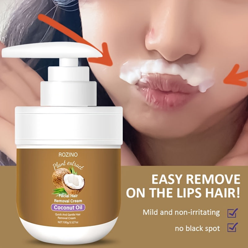 ROZINO Coconut Hair Removal Cream – Fast-Acting, Hypoallergenic Formula for Lips, Legs, Arms & Underarms – Safe for All Skin Types