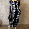 Chic Tie-Dye Long Sleeve Bodycon Dress for Women - Stretchy Polyester & Spandex Blend, Machine Washable, Sexy Square Neckline