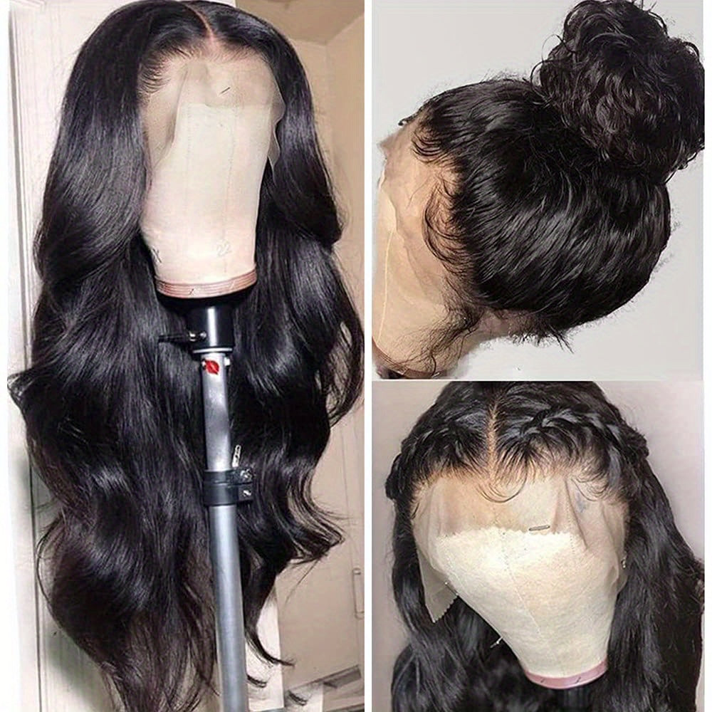 200% Density Body Wave Human Hair Wig, Glueless HD Lace Front, Natural Black, 36 Inch Long, Knot-Free, Easy to Put On, Live Wig for Women, 13x4 Transparent Lace Frontal, Elegant Style, Suitable for All Ethnicities, Versatile