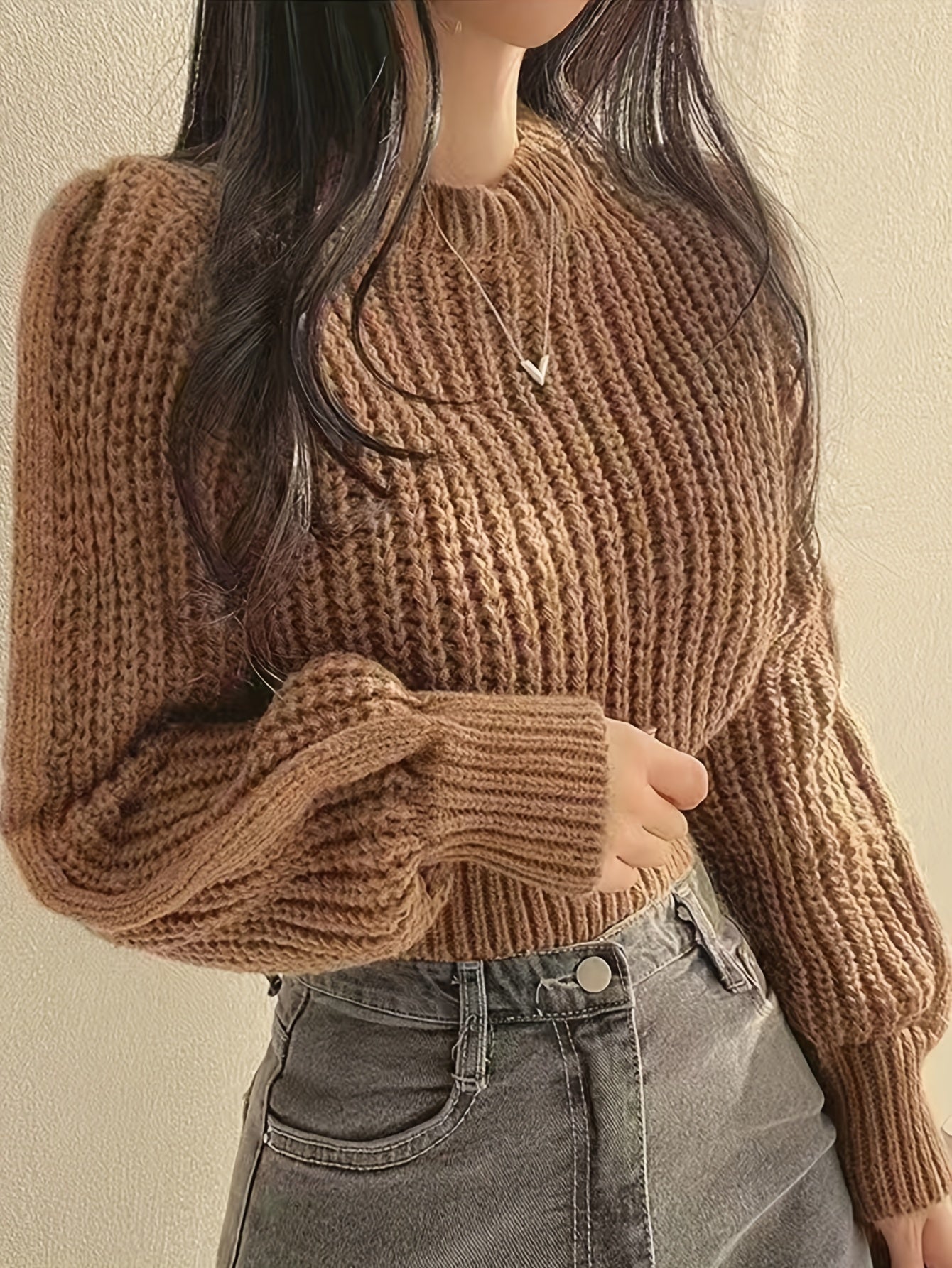 1pc Women's Casual Pullover Sweater - Polyester Knit Long Sleeve Round Neck Solid Color Loose Fit for All Seasons - For Women - Suitable for Casual Wear, Work, or Home - Perfect Gift for Birthday or Holiday