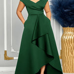 Elegant Off-Shoulder Deep V-Neck Midi Dress for Women - Chic One-Shoulder Waist, Vibrant Green, Perfect for Parties & Fashion-Forward Events