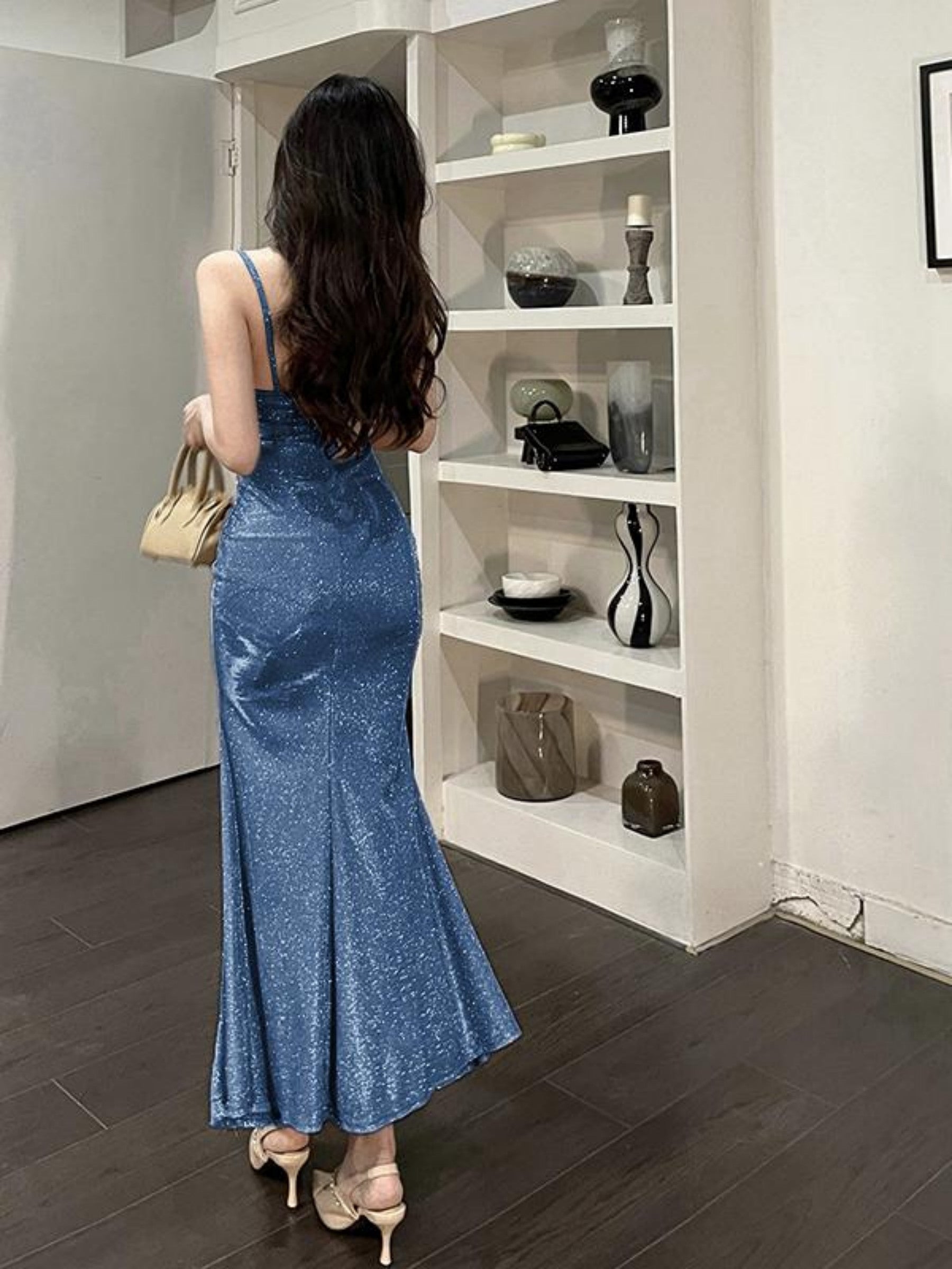 Women'S Sexy Shiny Bodycon Slip Party Dress - Off-Shoulder, Sparkling, Backless, Perfect for Summer Events, Adult, Elegant Evening Attire|Sparkling Fabric|Backless Design