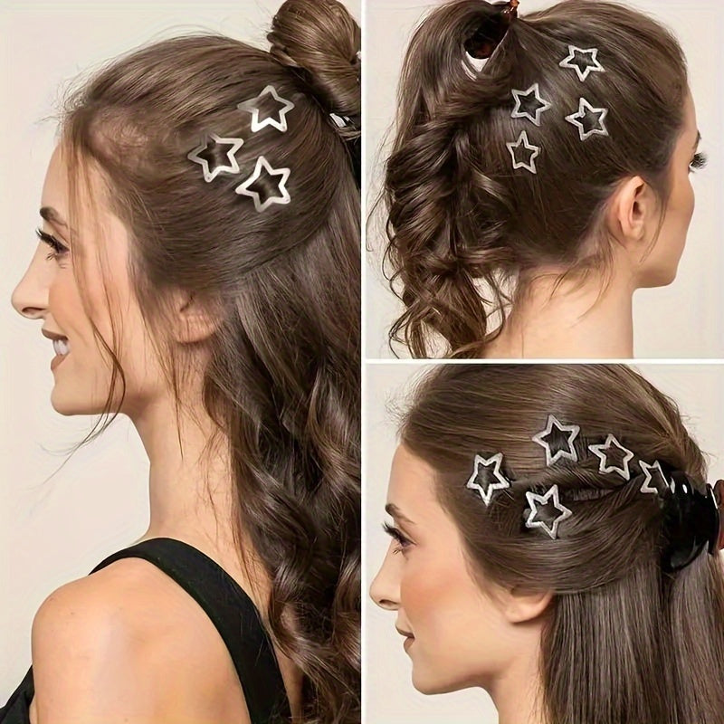 10pcs Y2K Star Hair Clips – Non-Slip Snap Barrettes for Women, 2000s Aesthetic Metal Hair Accessories, Cute Silvery Stars for Streetwear & Everyday Styling