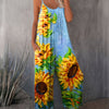 Women's Bohemian Sunflower Print Wide-Leg Jumpsuit with Pockets - Vibrant Floral Design, Casual Sleeveless Romper for Spring/Summer, Lightweight Polyester Blend, Machine Washable, Outdoor Apparel | Bohemian Style | Elastic Wa