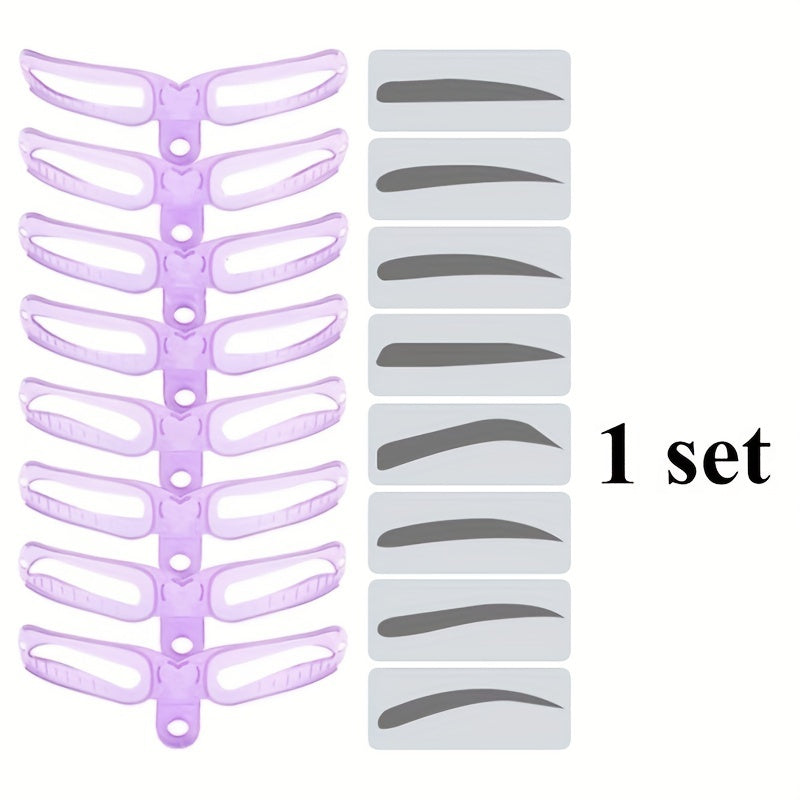 8-Piece Eyebrow Stencil Set: Low Allergenic, Silicone Brushes, ABS Plastic Handles - Perfect for All Skin Types