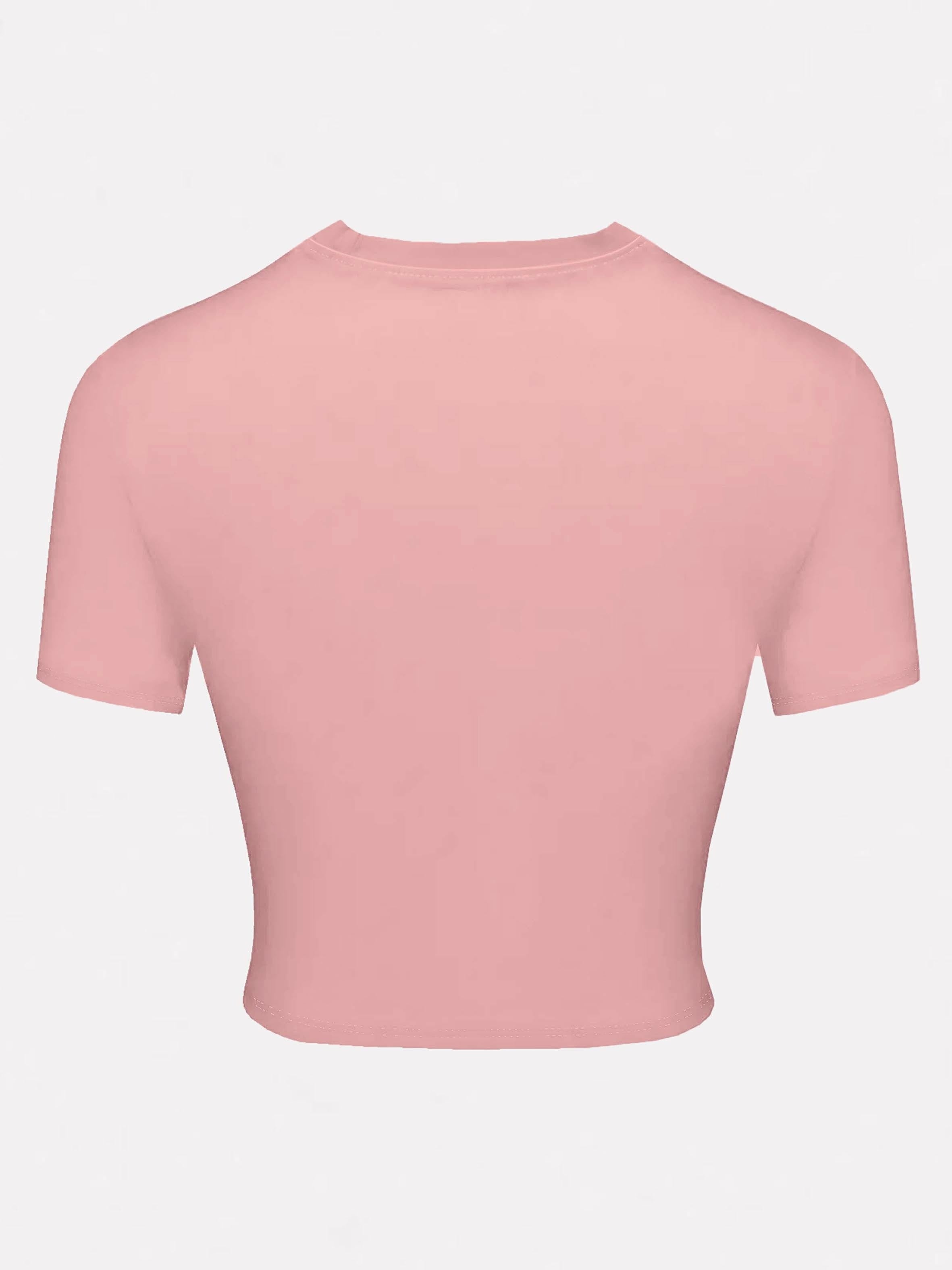 1pc Y2K Style Pink Teddy Bear Graphic Crop Top - Short Sleeve Round Neck Semi-Transparent Polyester Blend Tee for Women, Spring/Summer Casual Wear, Teddy Bear T Shirt