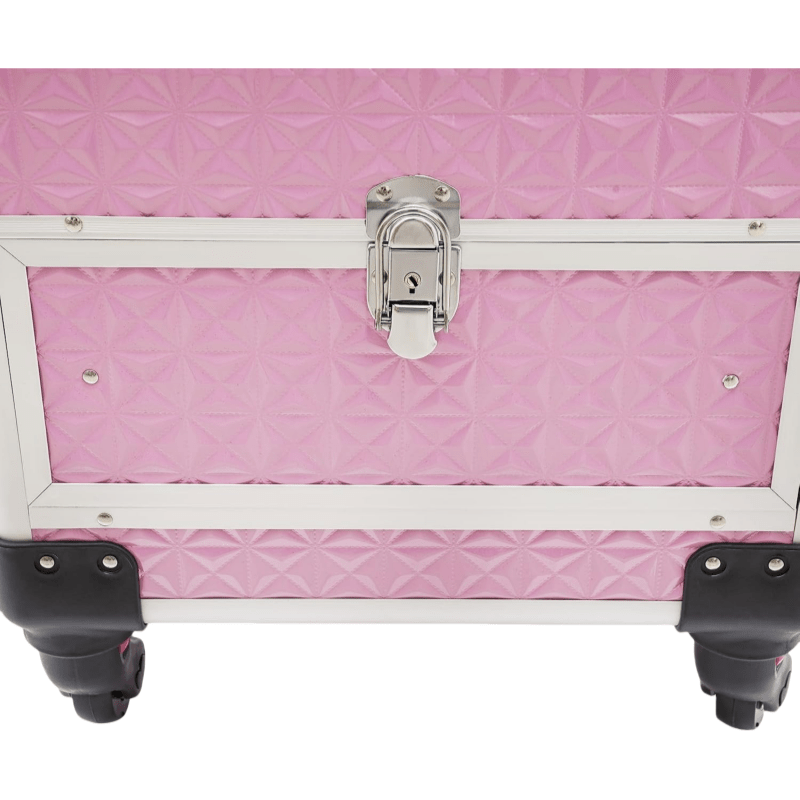 1pc Rolling Oversized Makeup Case with 4 Built-In Trays And a Handle for Easy Movement. It Is an Exclusive Wheeled Storage Tool for Nail Technicians, Artists, Beauticians, And Stylists