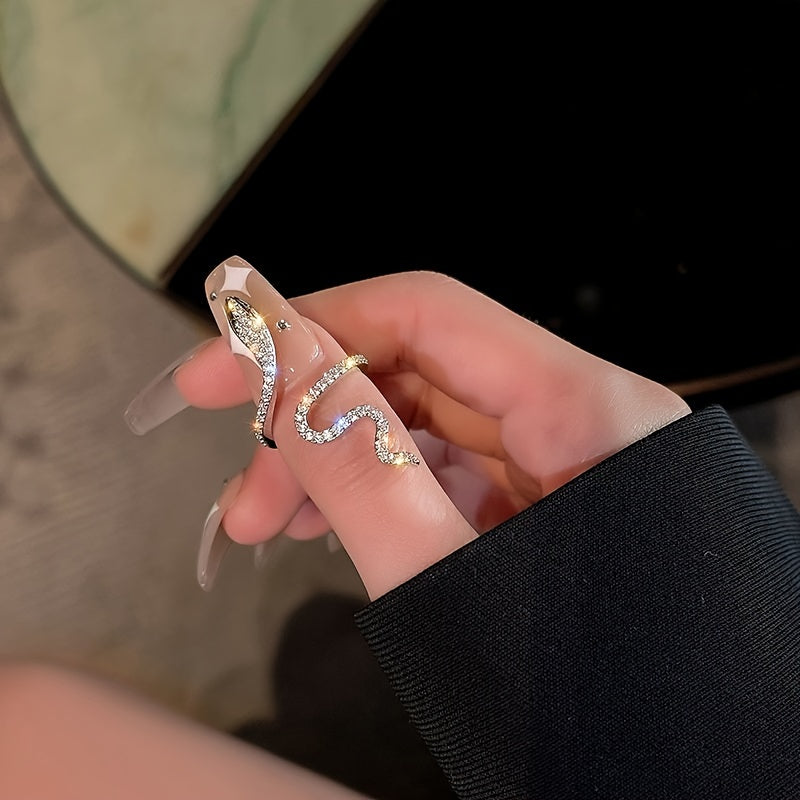 1pc/2pcs/set Women's Fashion Personality Ring, Light Luxury Imitation Zirconia Wrapped Small Snake Opening Adjustable Design Niche High-end Ring, Suitable For Gatherings, Parties And Dates, Women's Daily Wear, Perfect Holiday