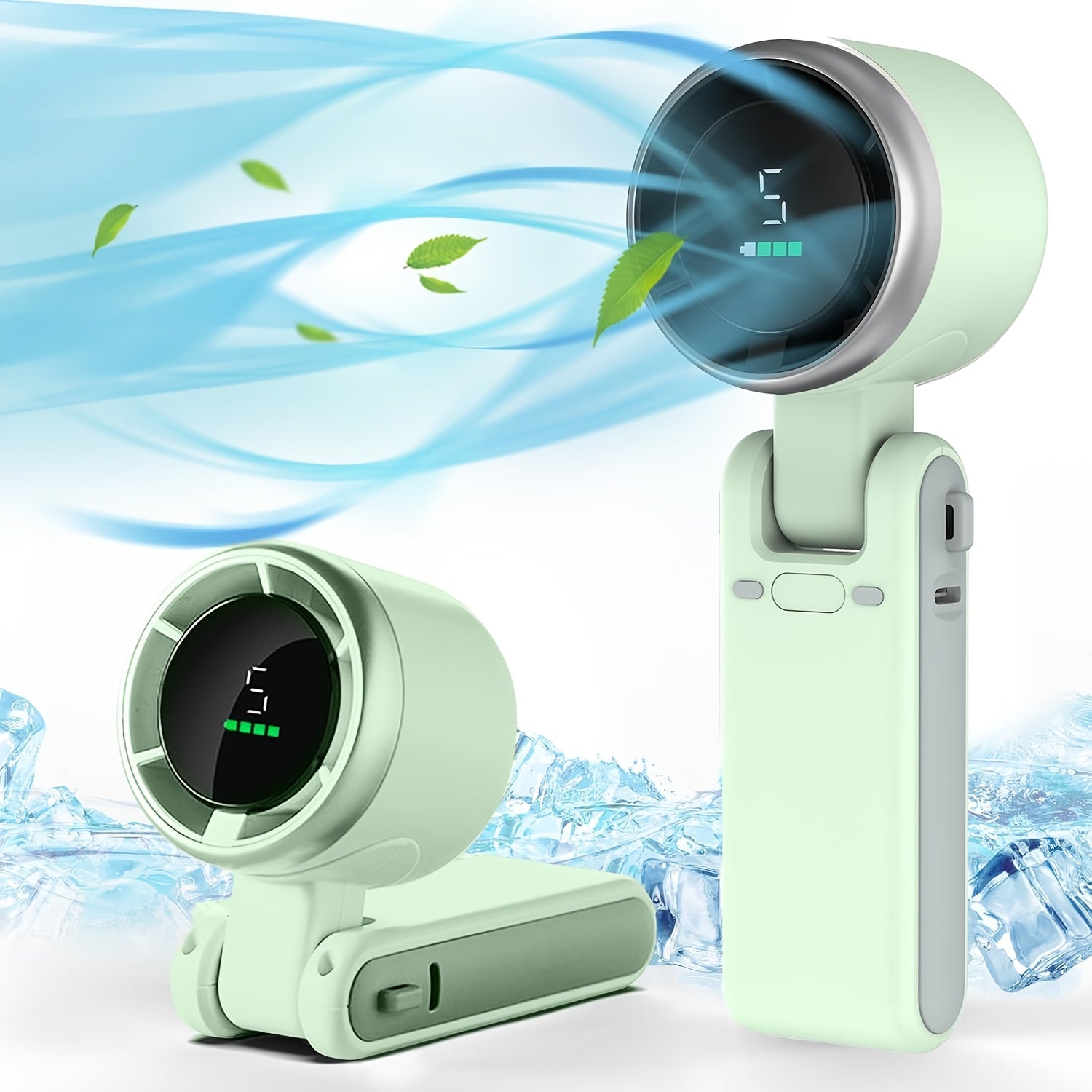 Portable turbo fan, with 5 speed adjustment settings, digital display, three-in-one handheld mini fan, USB rechargeable fan, essential item for holidays, suitable for travel, bedroom, camping and outdoor use.