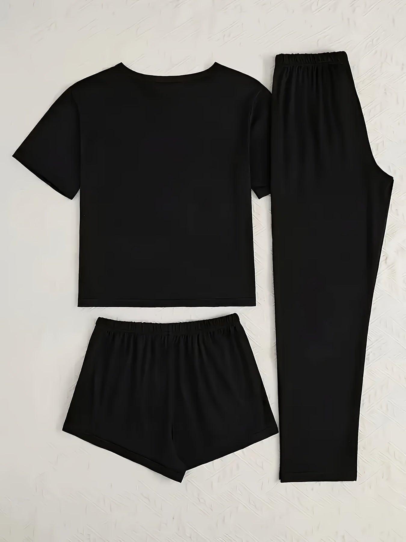 [Simple Letter Print] Women's Three Piece Set | Casual Pajamas | Short Sleeve Long Pants Shorts | Simple Letter Print