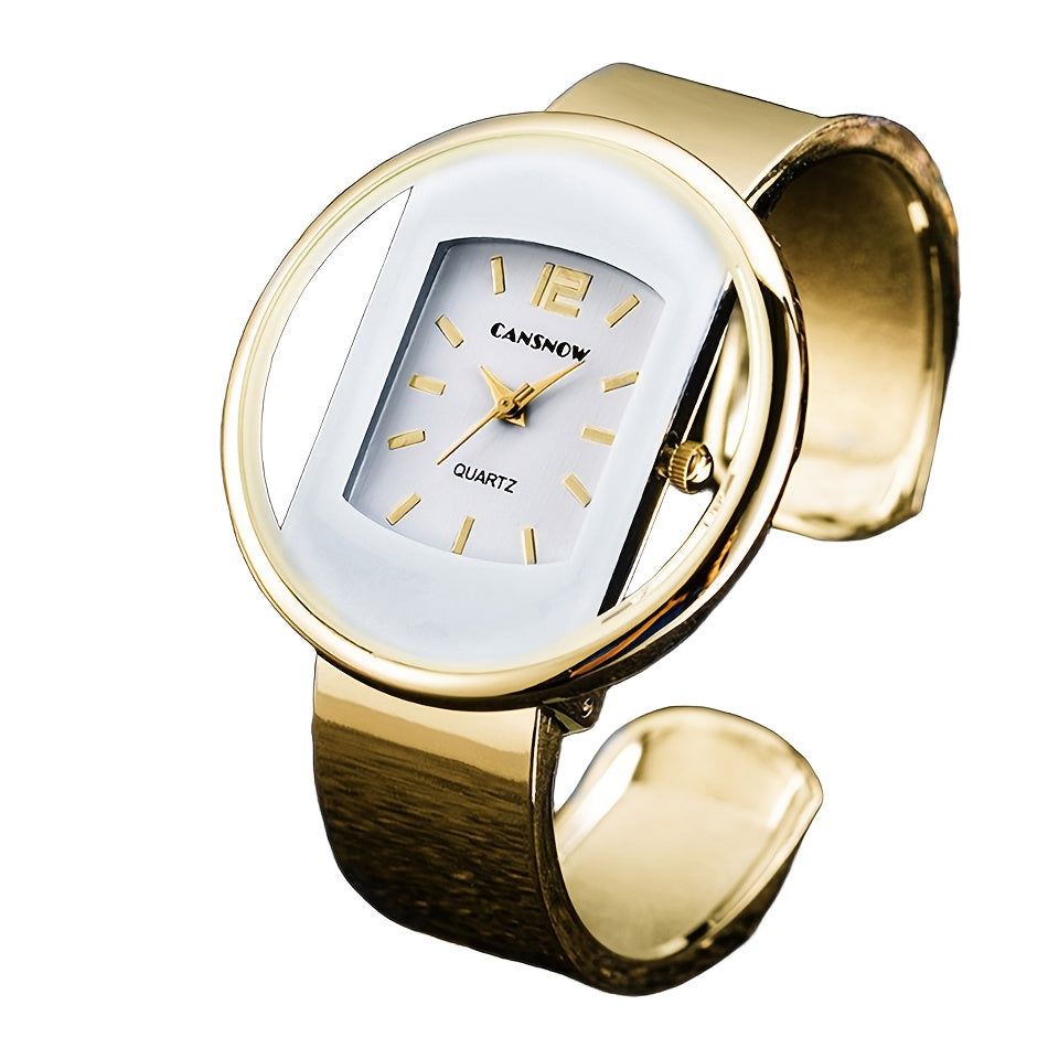 Luxury Women'S Hollow Dial Quartz Wrist Watch, Round Analog Display, Alloy Case & Strap, with Button Battery for Fashion Accessory