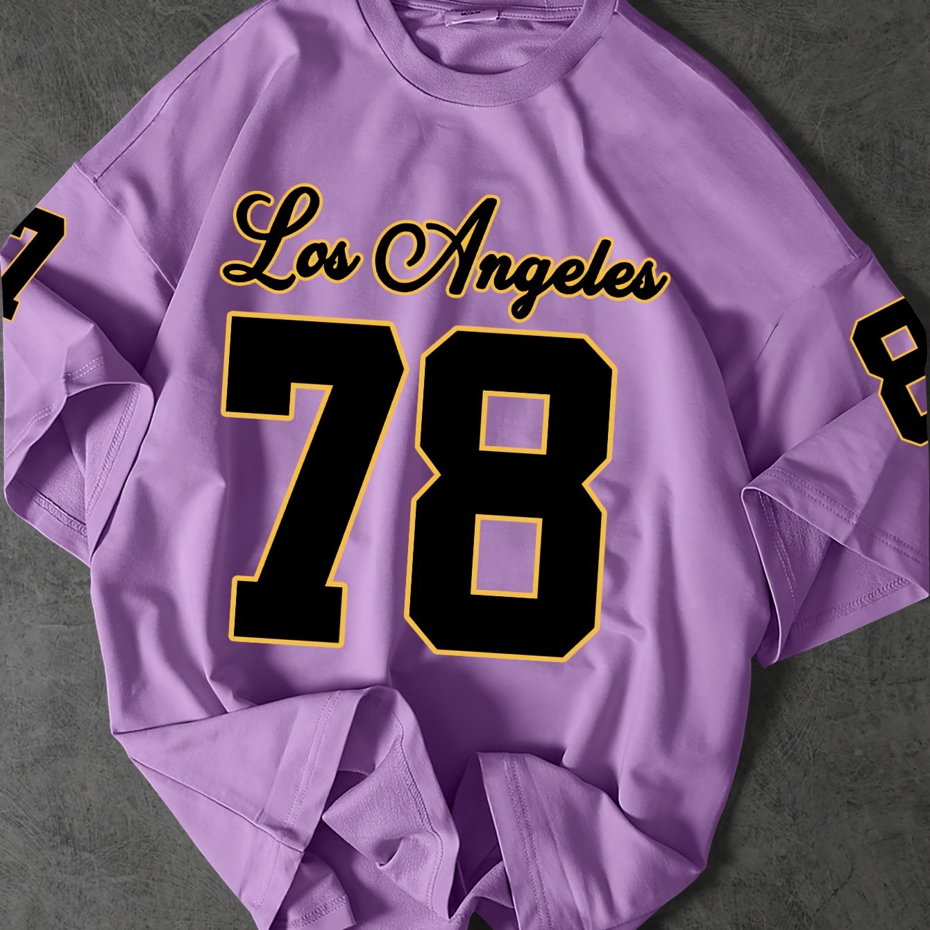 Men's Los Angeles 78 Graphic Tee - Casual Loose Fit, Black Polyester Short Sleeve T-Shirt with Bold Number Print, Machine Washable