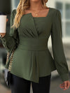Elegant Asymmetrical Hem Blouse for Women, Solid Color Long Sleeve Polyester Shirt with Conventional Collar and Puff Sleeves, Woven Spring/Fall Top, Autumn Fashion|Asymmetrical Hemline|Quality Weave