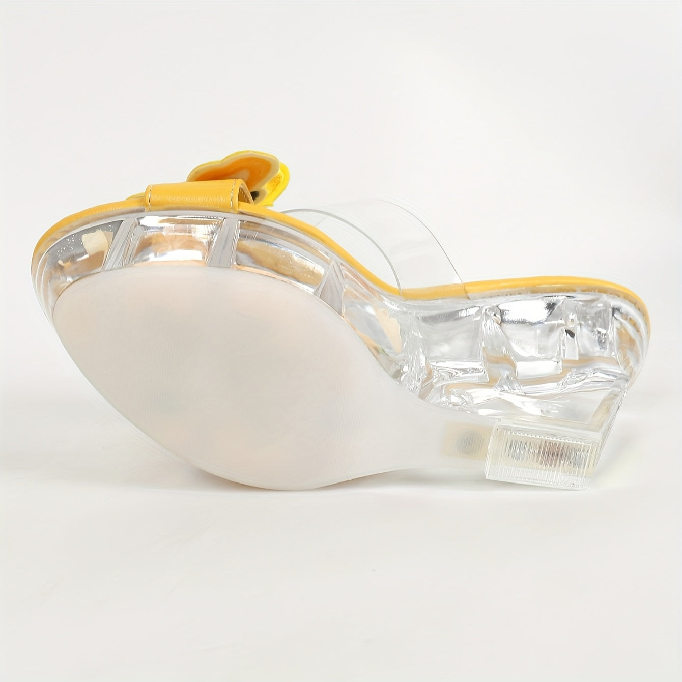 Women’s Transparent High Heel Sandals with Yellow Butterfly Accents – Stylish Slip-On Platform Wedge Shoes for Nightclubs, Banquets, and Fashion Shows, Fashion Show Sandals | Butterfly Accent Sandals | Durable Rubber Sole