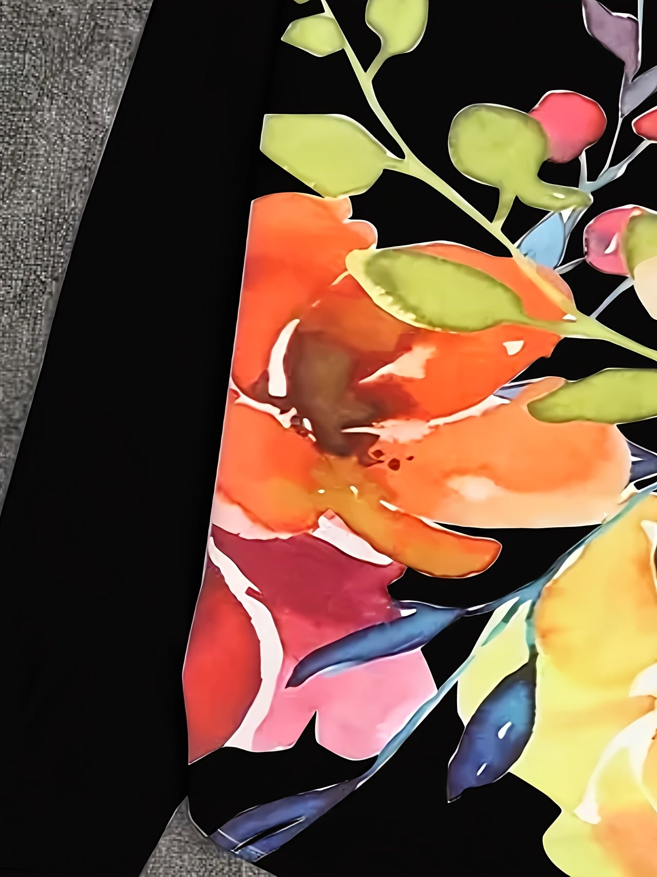 Plus Size Women's Floral Print Button-Up Casual Shirt, Vibrant Red & Pink Flowers on Navy Blue, Lightweight & Breathable for Spring & Summer, Hand Wash Only, Classic Collar Design, Spring Summer Top | Classic Collar Shirt | H