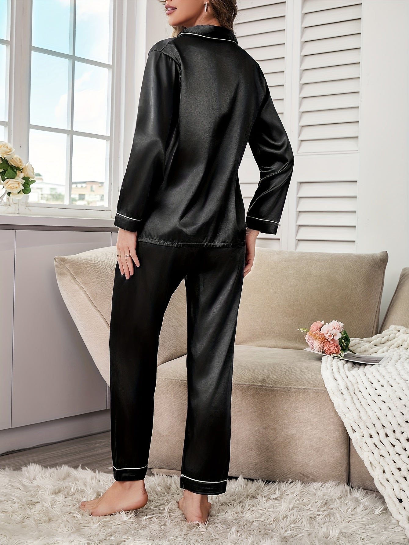 New Autumn Collection of Plus-Size Women'S Pajama Set, Featuring an Elegant Long-Sleeve Top And Elastic Waist Pants, Perfect for Comfortable Loungewear.