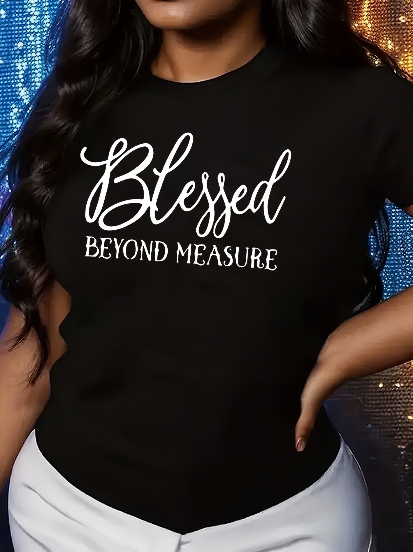 Women'S Inspirational Quote T-Shirt, "Blessed Beyond Measure" White Lettering, Casual Crew Neck Short Sleeve Top, 100% Polyester Knit Fabric, All Season Wear, 180gsm - Orange