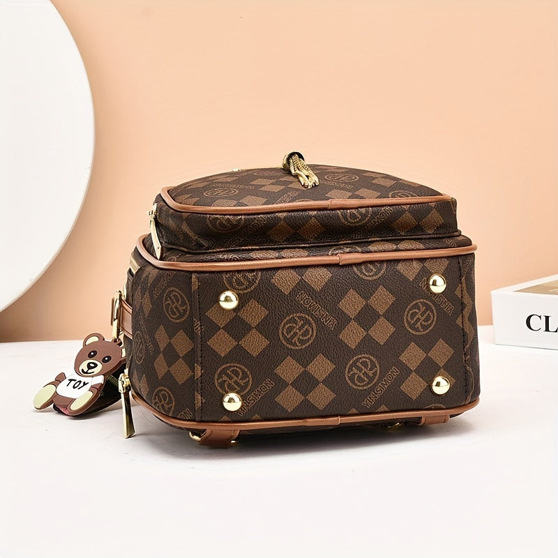 Luxury Checkered Backpack with Golden Accents - Perfect for Casual Outings
