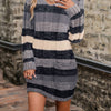 Color Block V Neck Sweater Dress, Casual Long Sleeve Loose Knit Dress for Fall & Winter, Women's Clothing, Knit Dress