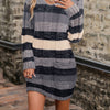 Color Block V Neck Sweater Dress, Casual Long Sleeve Loose Knit Dress for Fall & Winter, Women's Clothing, Knit Dress
