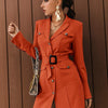 GLAMAKER BUTTON FRONT BELTED BLAZER DRESS Women's Casual Jacket Fashion Beauty Button Front Belted Blazer Dress Unique Comfortable Charming Lovely