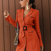 GLAMAKER BUTTON FRONT BELTED BLAZER DRESS Women's Casual Jacket Fashion Beauty Button Front Belted Blazer Dress Unique Comfortable Charming Lovely