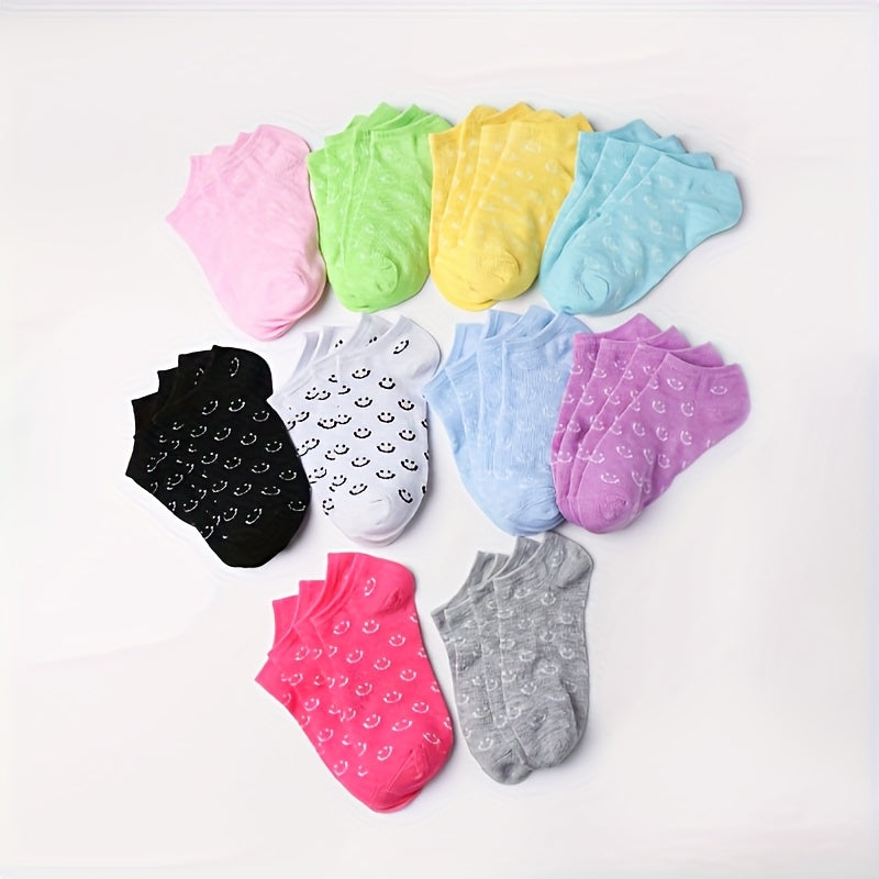 20 Pairs Women's No-Show Socks - Geometric Pattern, Smooth Polyester Fabric with 120g/m² Weight - Casual & Gift-Perfect | Soft & Breathable | Ribbed Low Cut Design