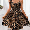 Women'S Elegant Leopard Print Halter Neck Dress with Front Tie - Ruffle Detail, Sleeveless, All-Season Fashion, Casual to Formal Wear, Casual Dressing | Ruffle Detail Dress | Elegant Halter Neck