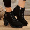 Trendy Womens Chunky Heel Ankle Boots - Secure Lace-Up, Smooth Zipper, Supreme Comfort - Mid-Calf Height, Stylish Design