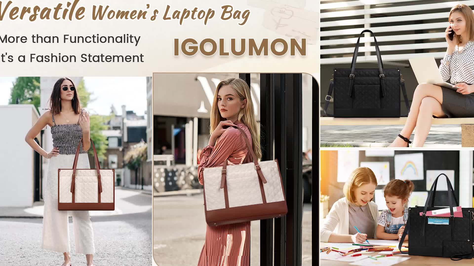 KTMOUW Laptop Bag For Women 15.6 Inch Vegan Faux Leather Work Tote Bag Quilted Womens Briefcase Designer Laptop Bags For Office Teacher College Cute Computer Bag With Purse Professional Beige & Brown