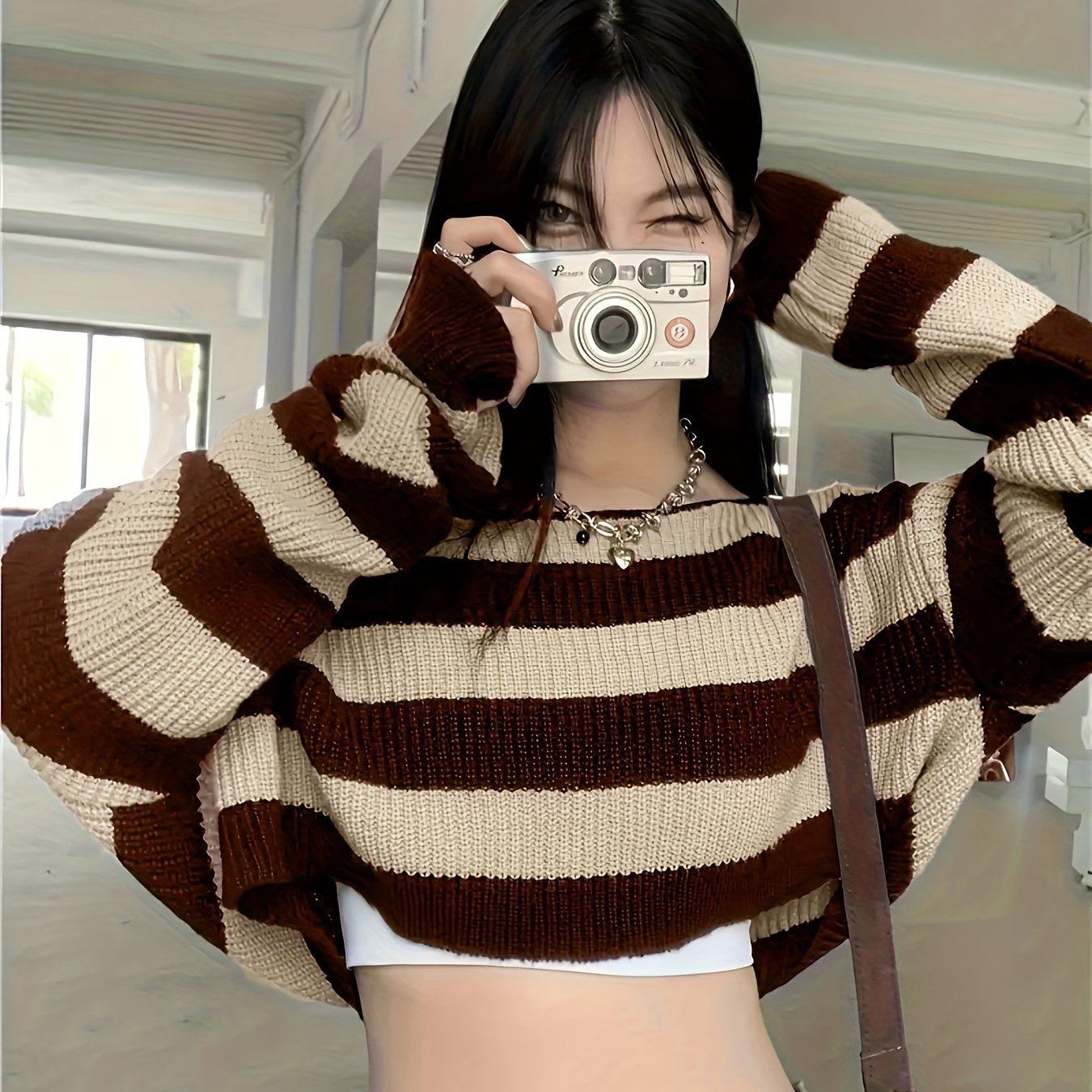 Women'S Y2K Style Color Block Knit Crew Neck Short Sleeve Pullover - 100% Polyester Jersey, All Seasons, Knit Fabric, Young Fashion