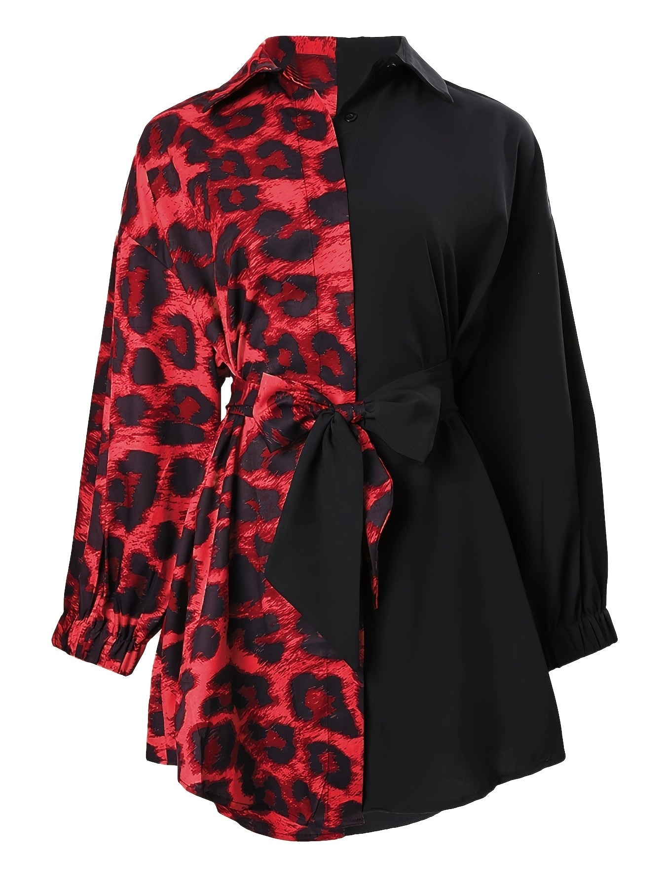 Women'S Leopard Print Wrap Dress with V-Neck and Button Details - Stylish Black and Brown Pattern, Perfect for All Seasons, Casual to Semi-Formal Attire, Casual Attire|Vneck Dress|Wrap Dress