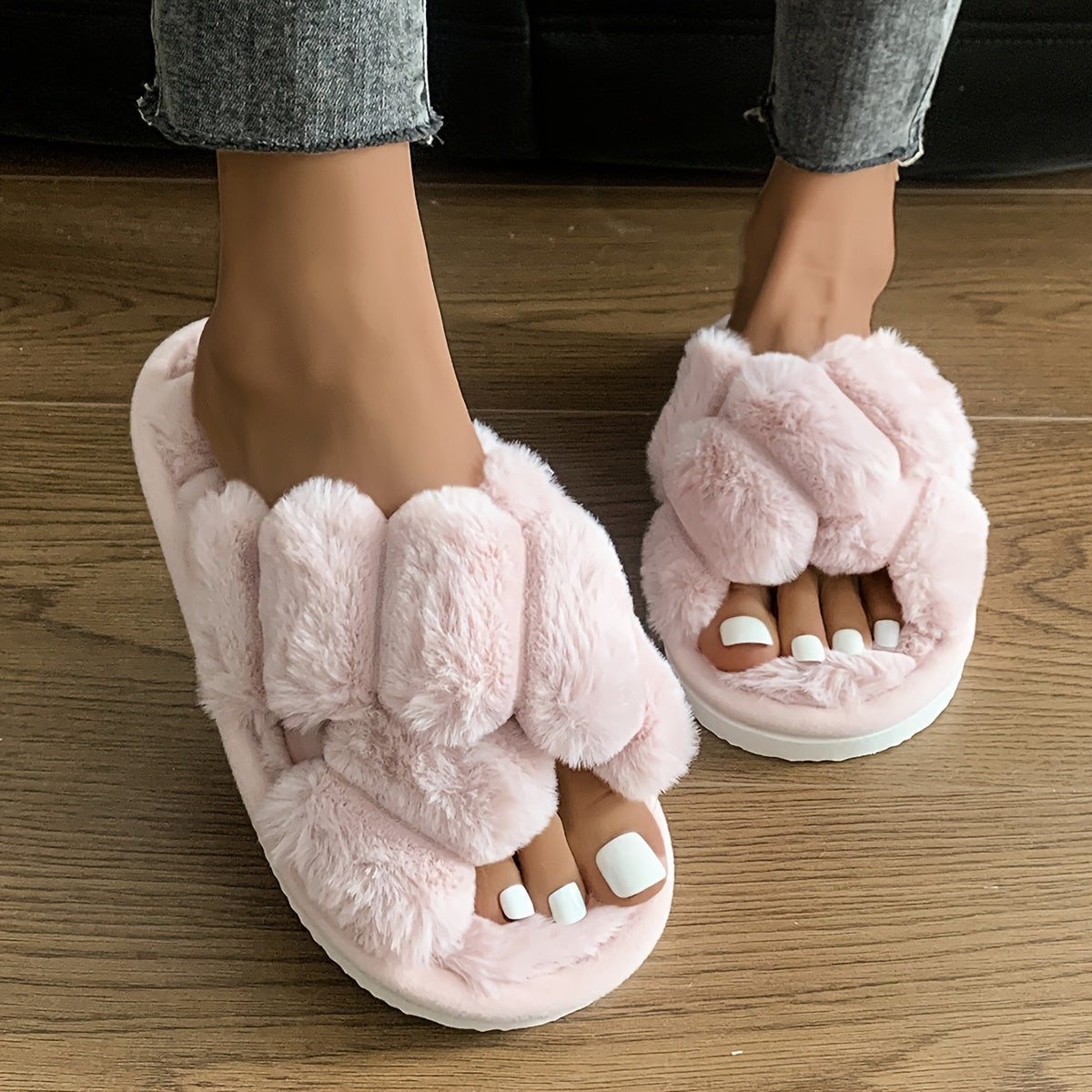 Cozy Plush Women’s Slippers - Soft, Warm, and Comfortable Indoor/Outdoor Shoes with Fluffy -Colored Design, Perfect for Home or Travel, Available in 5 Stylish Colors, Casual Wear | Stylish Slipon Shoes | Durable EVA Sole, L