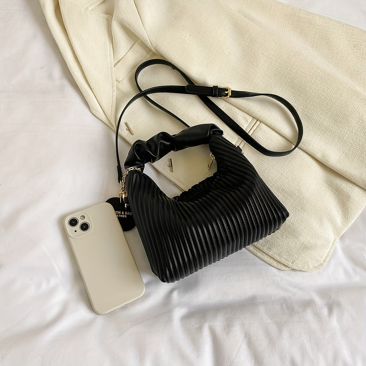 Luxurious Pleated Clutch Evening Bag - Elegant PU Leather Purse with Versatile Shoulder Strap, Detachable Chain, and Magnetic Closure for Party, Wedding, and Formal Occasions - Perfect Accessory for Women's Fashion