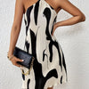 Print Pleated Halter Dress - Sleeveless, Polyester Blend with Ribbed Texture, Perfect for Summer Events - Women's Fashion