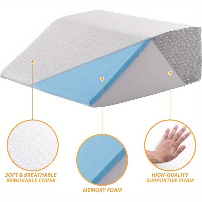 8 Inch Leg Elevating Pillow for Post-Surgery & Relief - Cooling Gel Cotton Top, Ergonomic Wedge Pillow for Improved Circulation, Side Sleeping Support, White & Grey, Contemporary Design | Highdensity Foam