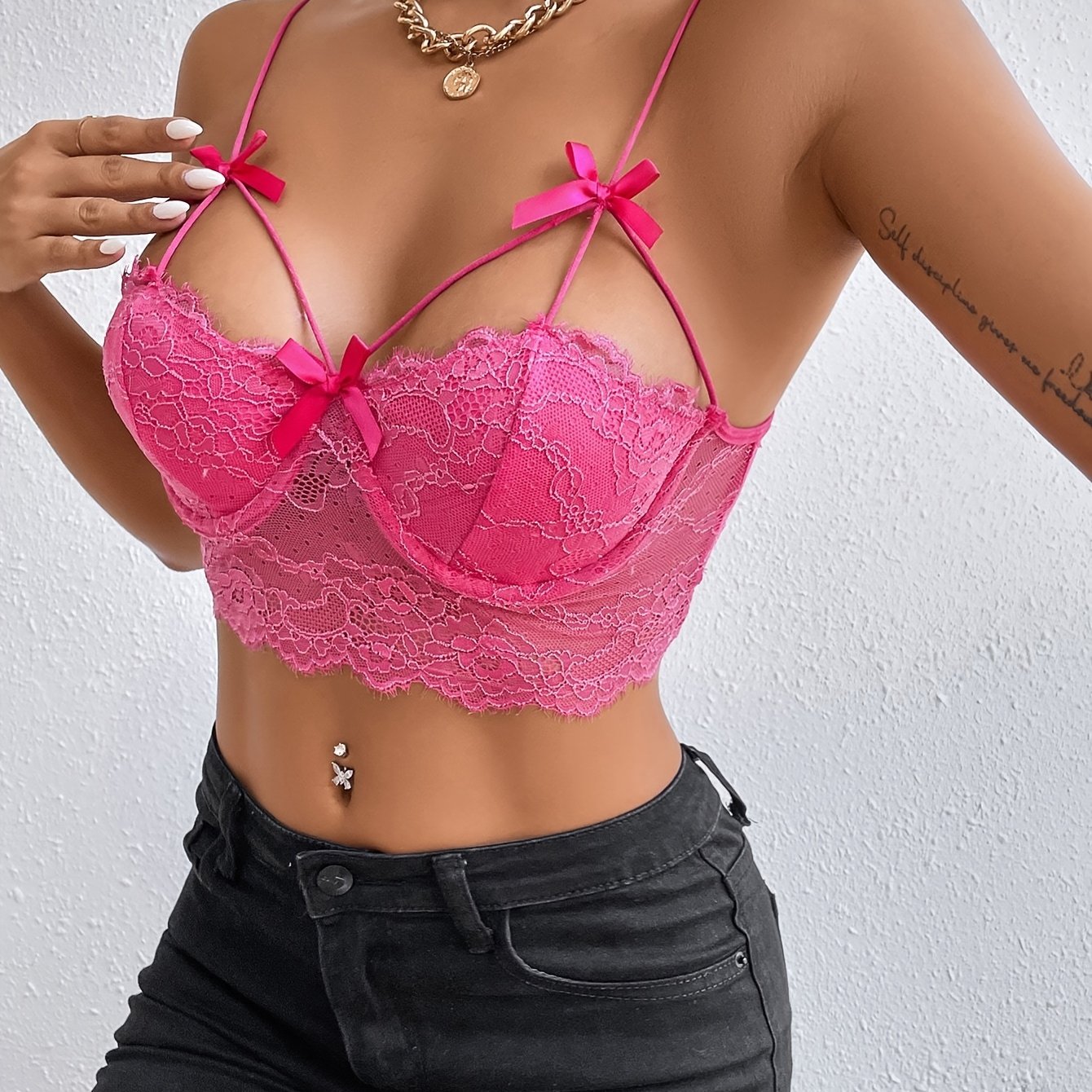Cutout Floral Lace Crop Cami Top, Casual Bow Summer Sleeveless Top, Women's Clothing