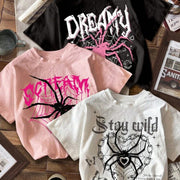 Women'S 3pcs Spider Web Print T-Shirt Set - Casual Crew Neck Short Sleeve, Polyester Machine Washable - Versatile Fashion for Spring and Summer, Allseason Wear|Spider Web Design|Polyester Fabric