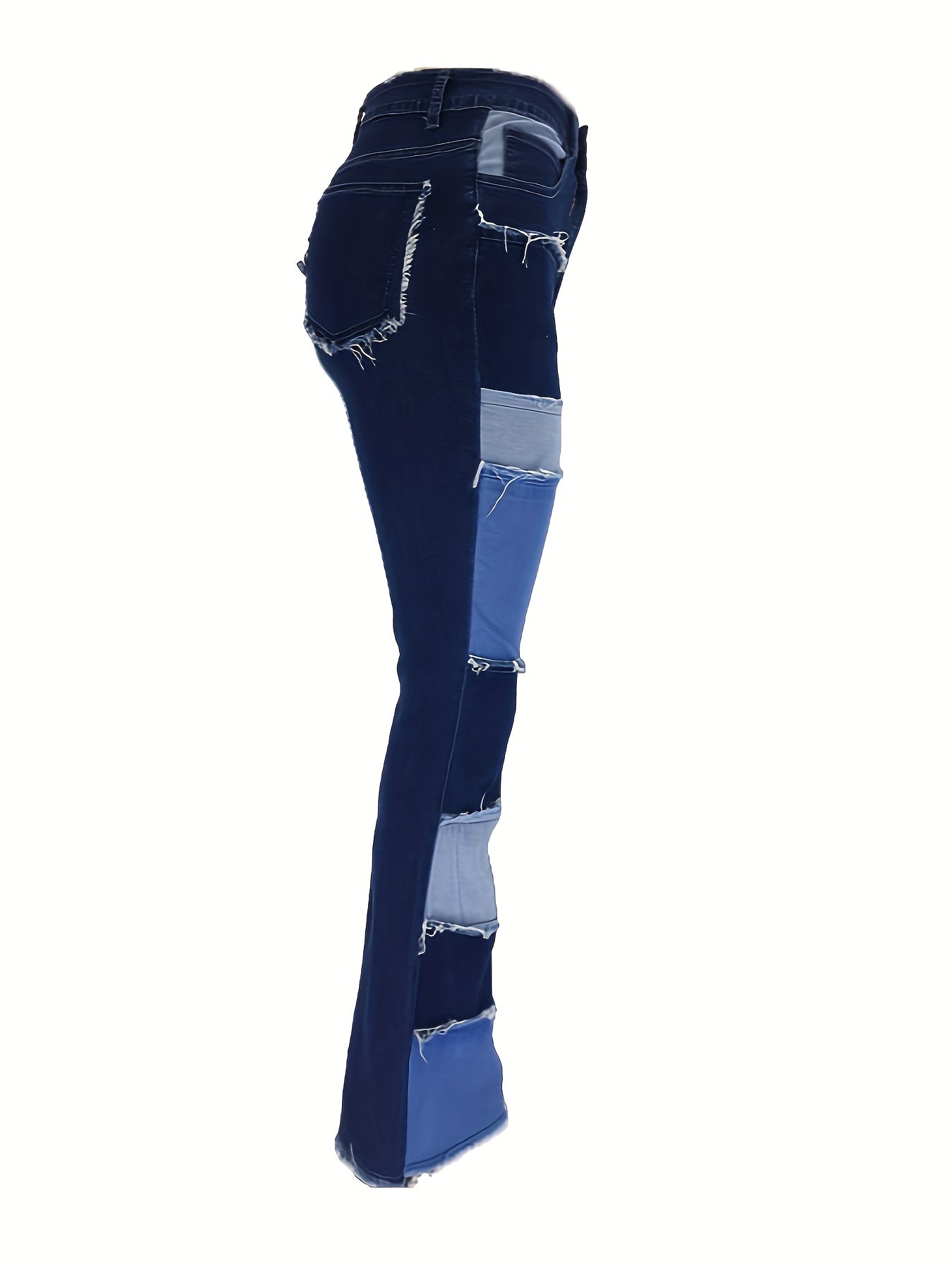 European And American New Fashion Contrasting Patchwork High-waisted Tight Hip Flared Women'S Denim Trousers