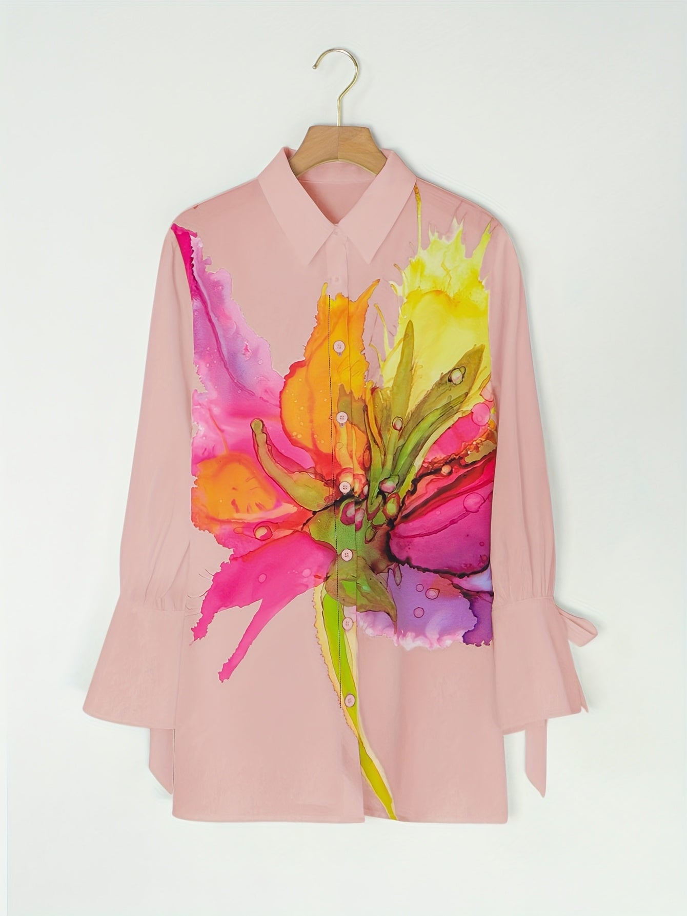 Early Autumn Hot Flower Print Fashion Women's Shirt