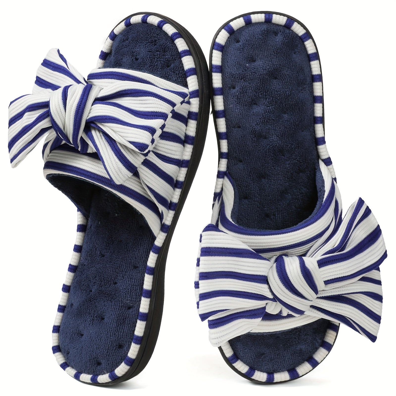 Women's Elegant Slip-on Slippers with Bow - Fabric Upper, TPR Sole, All-Season Comfort | Machine Washable | Stretchy Fit