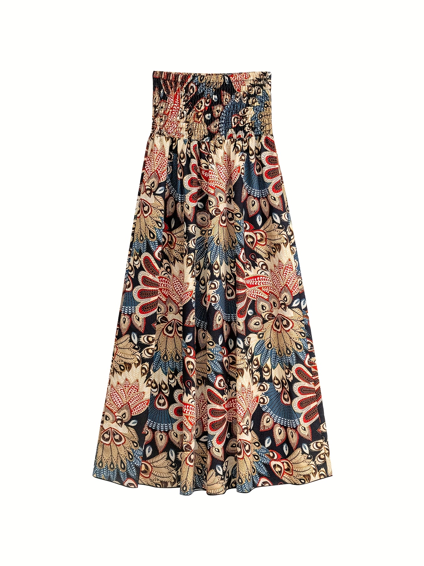 Women's Spring Summer Vacation Leisure High Waist Tribal Geometric Print Pleated Loose A-line Skirt Pants