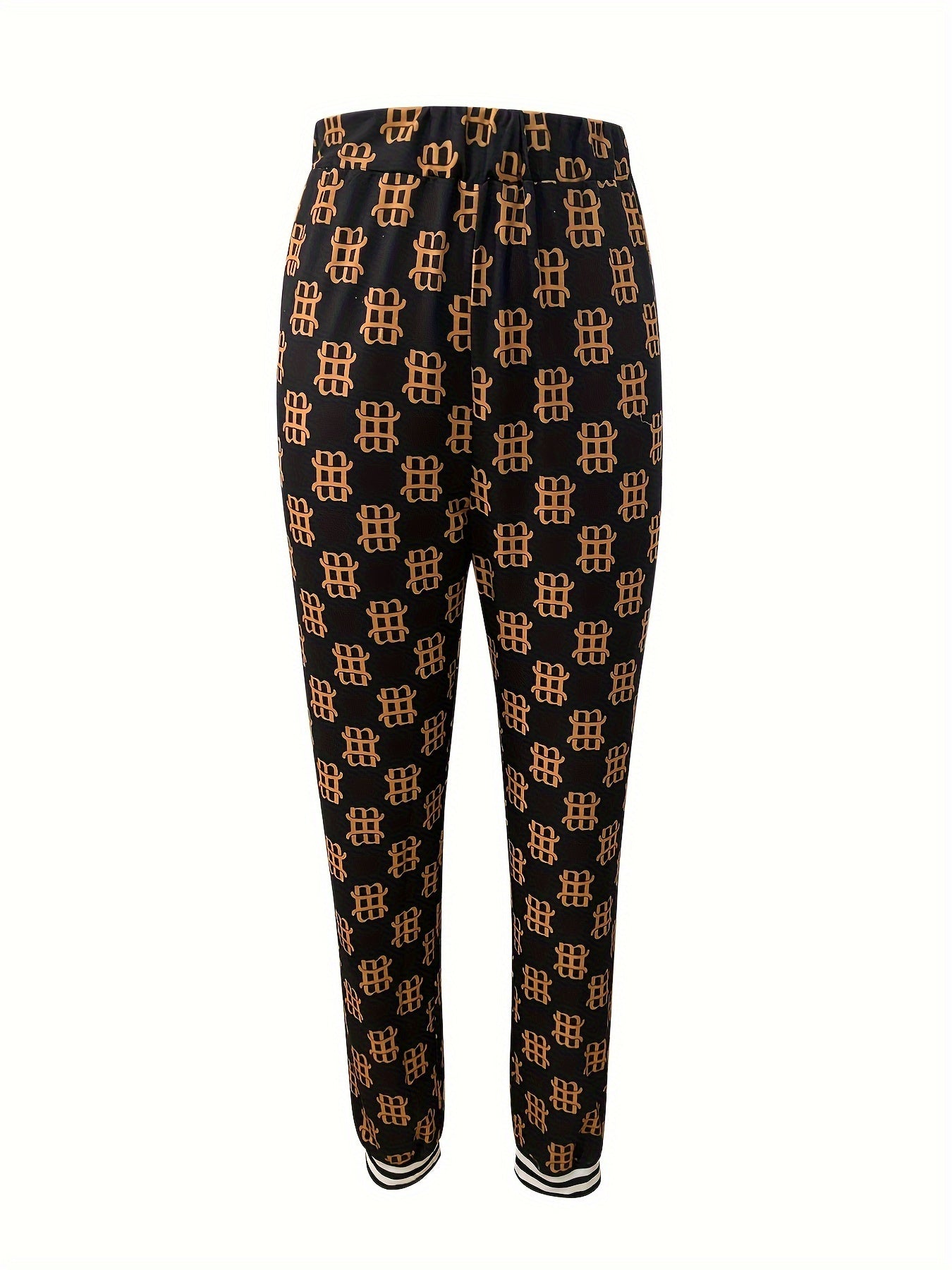 2023 new black fashion casual printed patchwork long sleeves two piecesWomen's pants suit