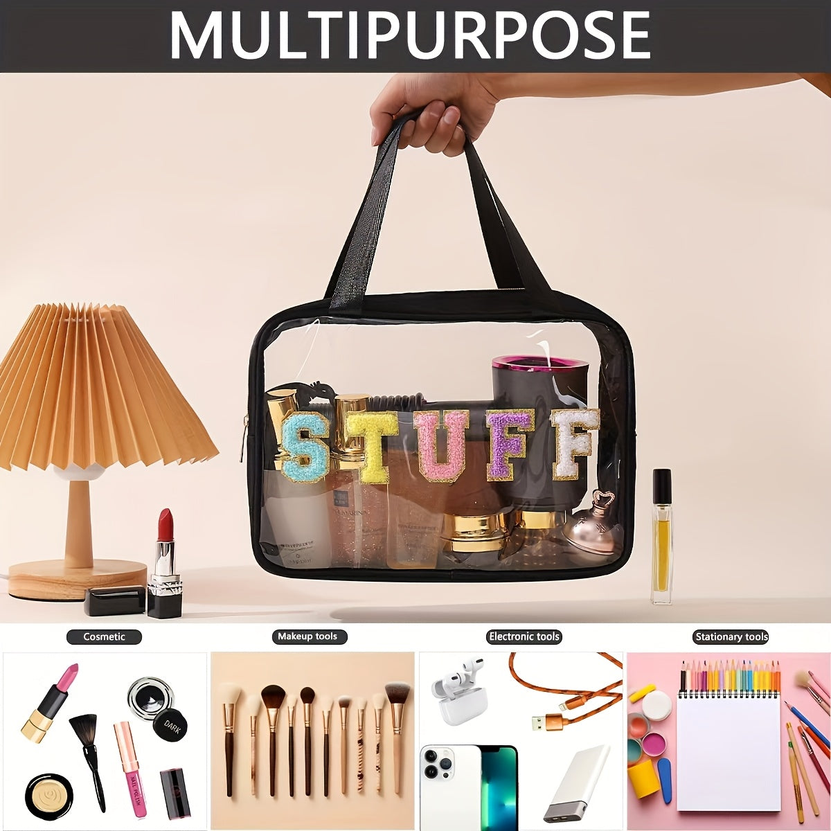 Large Capacity Toiletry Storage Bag, Stylish Transparent Makeup Pouch, Suitable for Travel Cosmetics Storage, Portable Handheld Toiletry Bag.