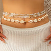 6pcs Boho Chic Shell Pendant Multi-layer beaded waist chain, suitable for women, summer fashion beach handmade elastic body chain, no plating, glass beads, suitable for Casual Attire and gift giving, suitable for Christmas