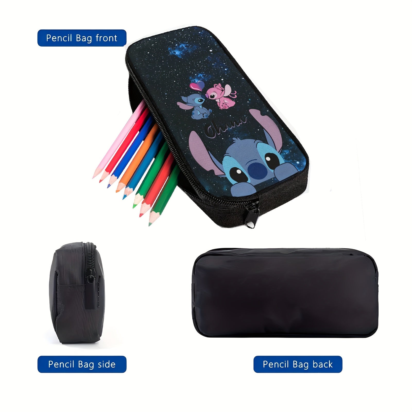 DISNEY Stich 3pcs Backpack Set - Stylish Nylon Backpack with Adjustable Shoulder Strap, Zipper Closure, Tablet Compartment - Includes Lunch Bag And Pencil Case - Lightweight, High Capacity, Hand Wash - Animal Print, Anime The