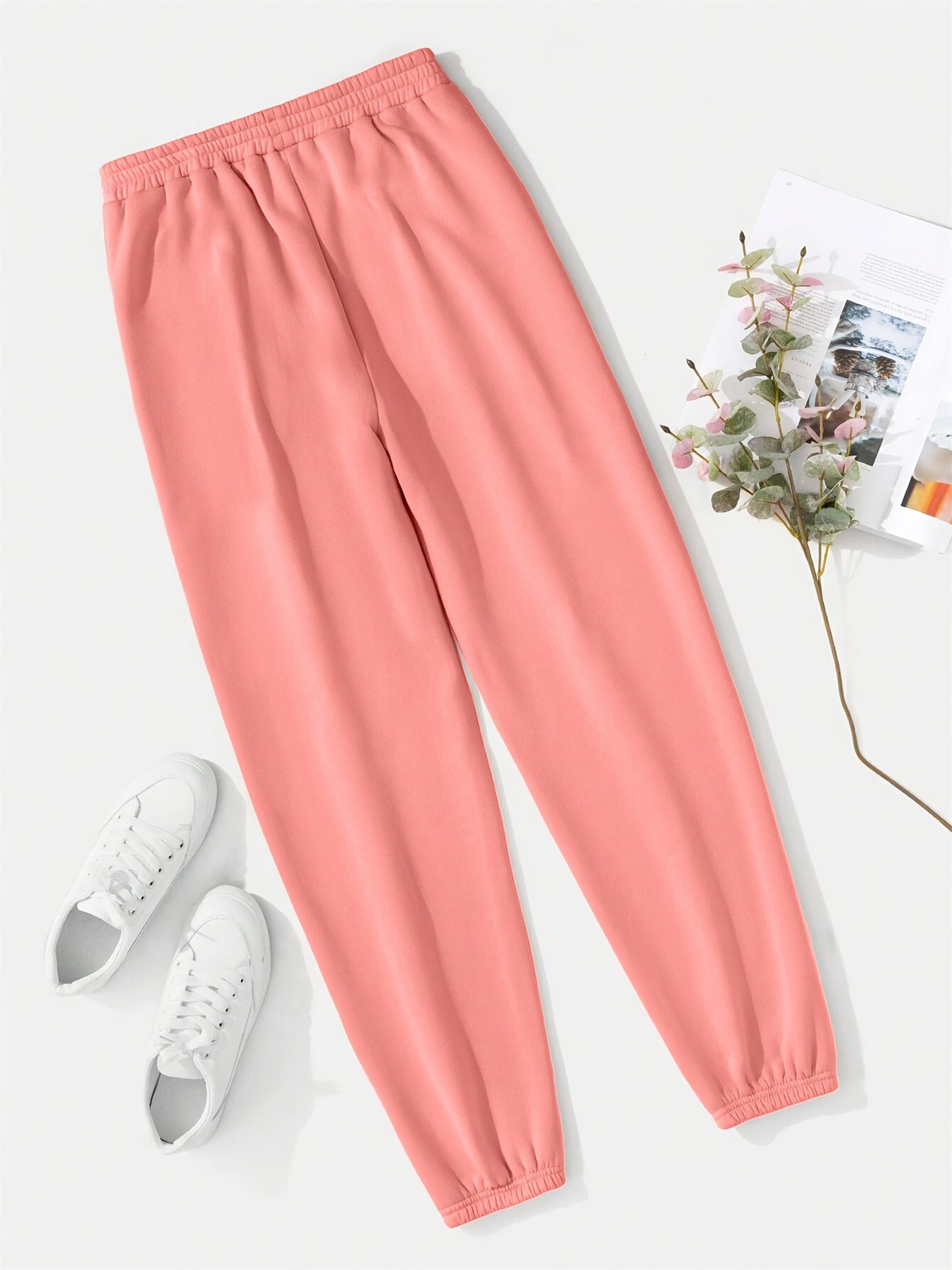Milano Italy Printed Women'S Jogger Pants, Casual Knit Polyester 100% Fabric, 190g/m², All-Season, with Pockets, Fashionable Long Jogging Trousers for Adult